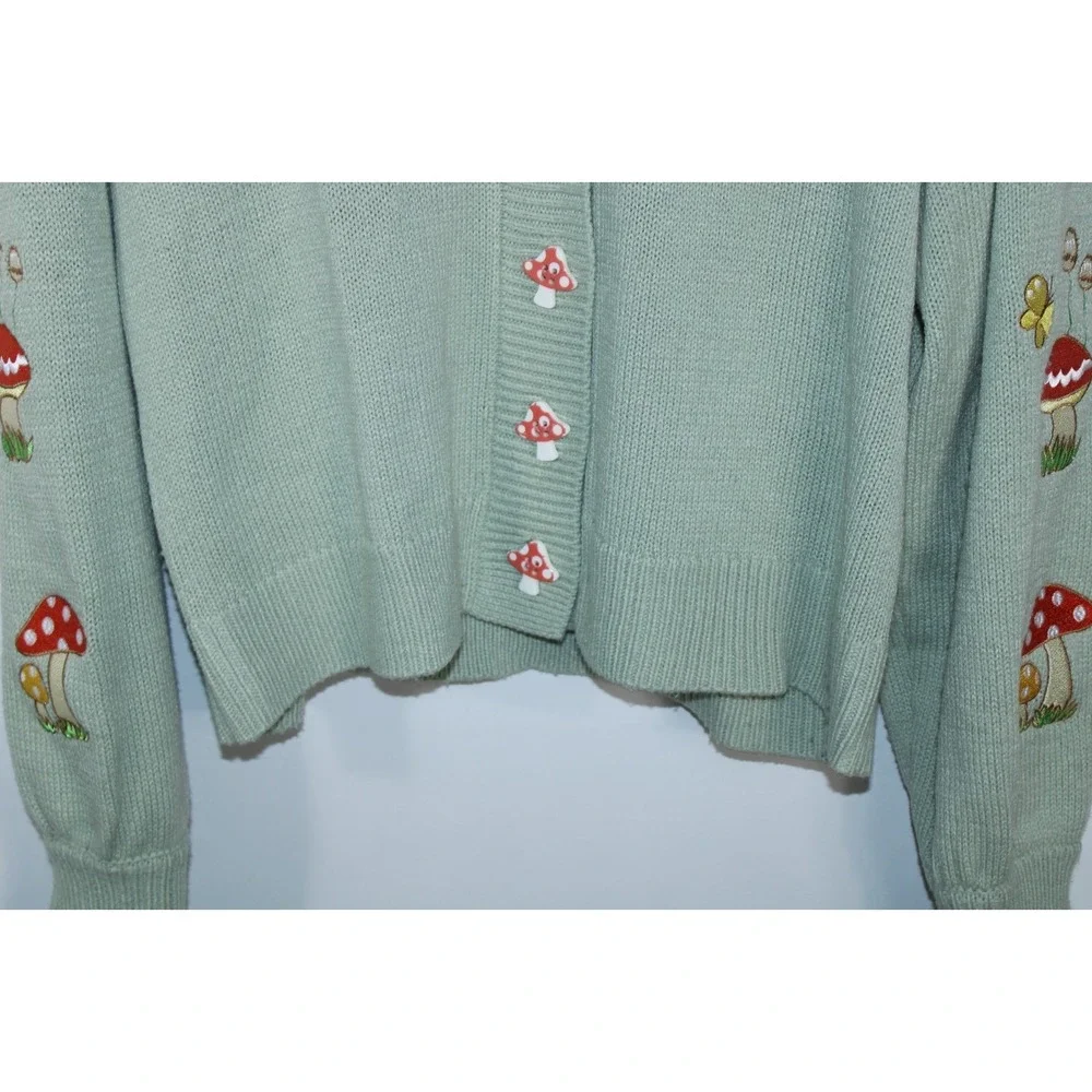Hot Topic Hello Kitty Women's Small Multicolor Sage Green Knit Cardigan - Picture 3 of 11